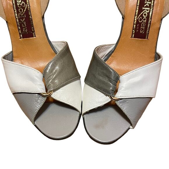 Jack Rogers Peep Toe Slingback Heeled Sandals Womens 7 Narrow Grey White Vintage - Picture 4 of 8